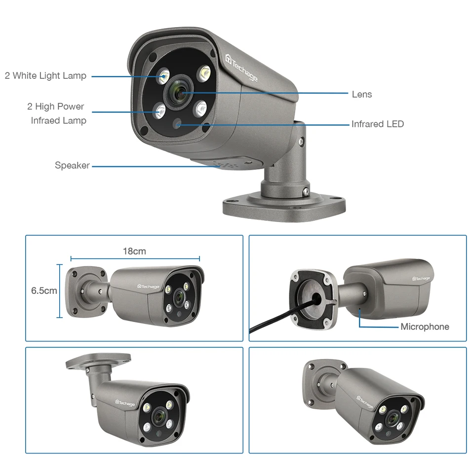 Techage H.265 5MP IP камера двухсторонняя аудио Onvif Ai умная камера обнаружения человека, видео камера для улицы Водонепроницаемая 48 в POE 12 В для опции