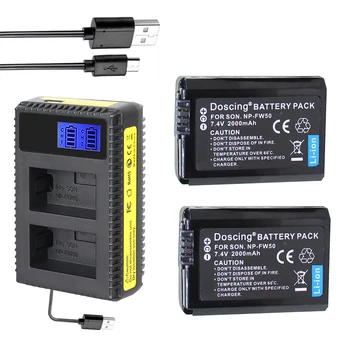 

2X For Sony NP-FW50 NP FW50 Camera Battery + LCD Charger For Sony A6000 NEX-7 NEX 5N F3 NEX-3D NEX-3DW NEX-3K NEX-5C Alpha 7R II