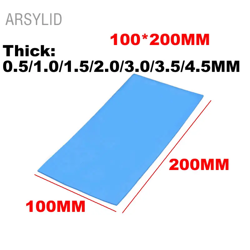 

ARSYLID High quality 100*200*1.0/2.0/4.5mm Thermal conductivity 3.6W CPU Heatsink Cooling Conductive Silicone Pad Thermal Pads