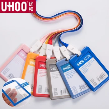 

New ABS Card Holder with Necklace Lanyards LOGO Customize Company Office Work ID Badge Holder Double Transparent Supplies