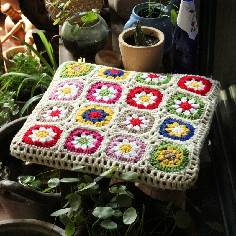 

Nordic Hand Crochet Hook Chair Pillow Seat Pad Country Pastoral Square Cushion Seat Pads relleno cojin coussin 45x45