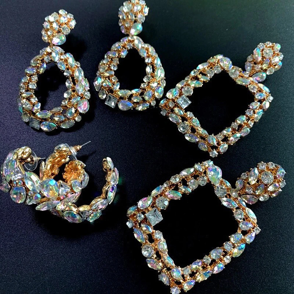 

Girlgo 25 Types Za Crystal Square Dangle Drop Earrings For Women Geometric Circle Oval Pendant Statement Earrings Trendy Jewelry