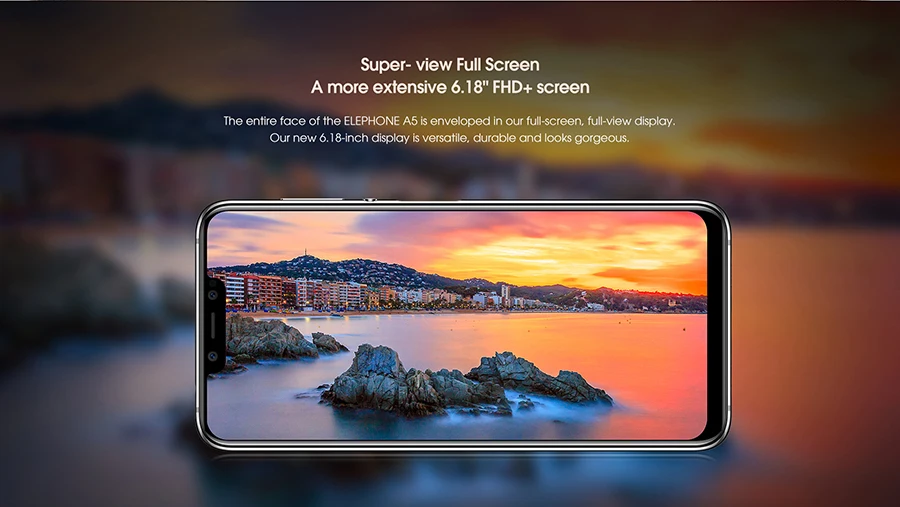 Новый Elephone A5 Android 8,1 6,18 "18,7: 9 P60 MT6771 4 ядра 4 Гб Оперативная память 64 Гб Встроенная память 12MP + 20MP Face Unlock отпечатков пальцев 4G мобильный телефон