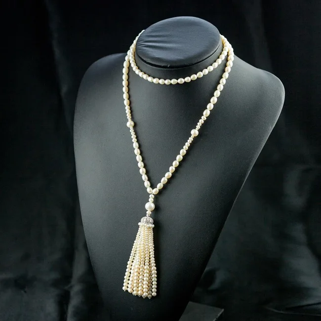 

design White freshwater pearl tassel pendant long necklace fashion jewelry