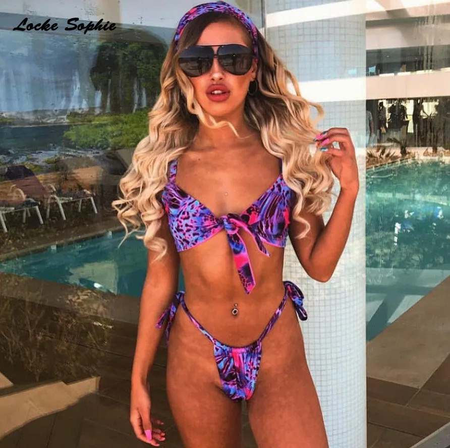 

2 piece set womens Sexy bra and shorts 2019 Summer cotton prints Bandage super bikini suits set ladies Skinny suit twinset Girls