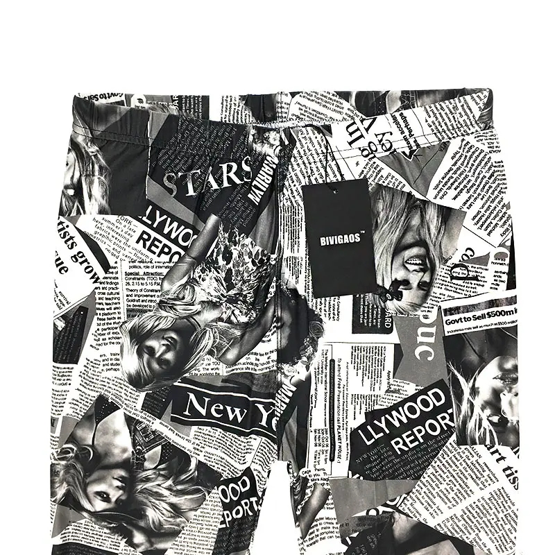 BIVIGAOS Досуг модные газетные Belle черные белые цифровые печатные граффити леггинсы с цветочным узором брюки эластичные леггинсы брюки женские готский