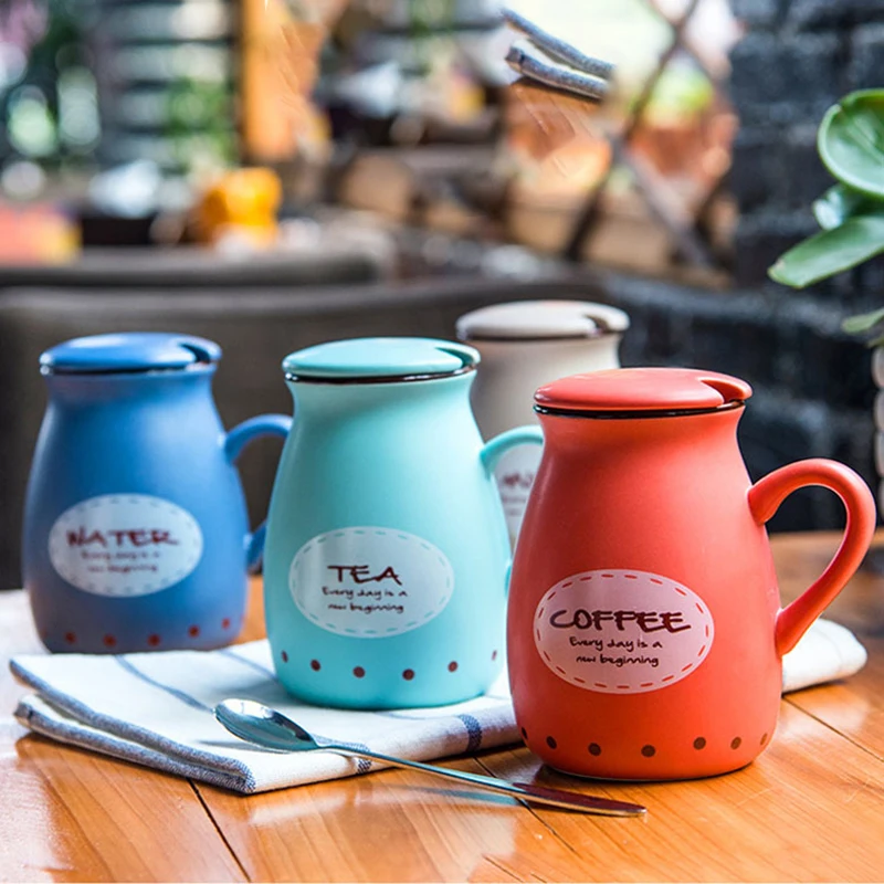 400ml Colorful Retro Ceramic Milk Cup With Lid Coffee Tea Mug Milk