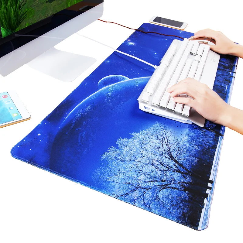 Большой коврик для мыши Blue Starry 120x60x0 2 см игровой с фиксирующим краем из