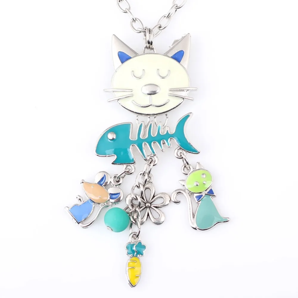 Bonsny Statement Necklace Cat Enamel Alloy Long Chain Pendants 2016 New Jewelry For Women Charm Collares Accessories | Украшения и