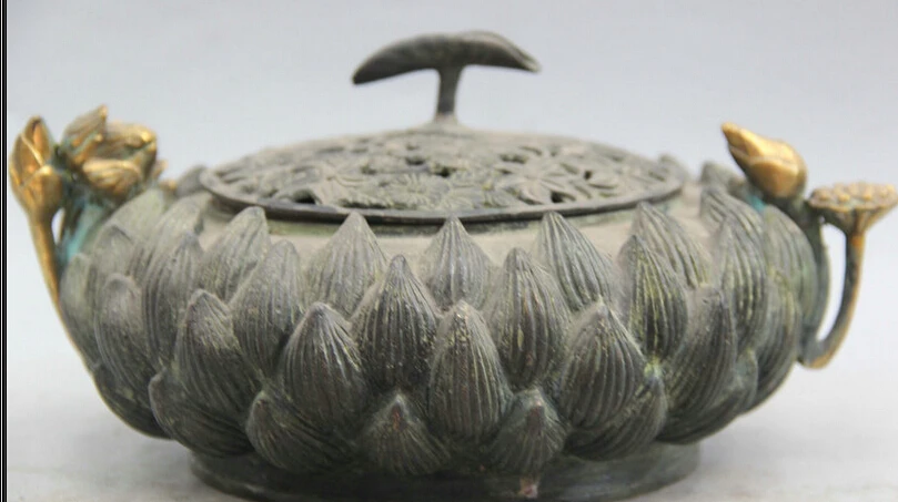 

61 9" Old Signed Chinese Dynasty Bronze Gild lotus flower Incense Burner Censer Discount 35%