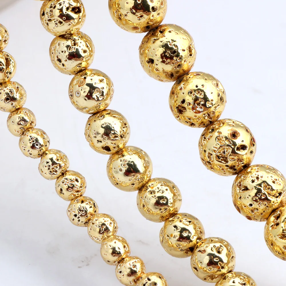 

Olingart Natural Volcanic Rock Stone Plating gold Round Beads 4MM 80pcs/6MM 60pcs/8MM 35pcs DIY Necklace/bracelet Jewelry Making