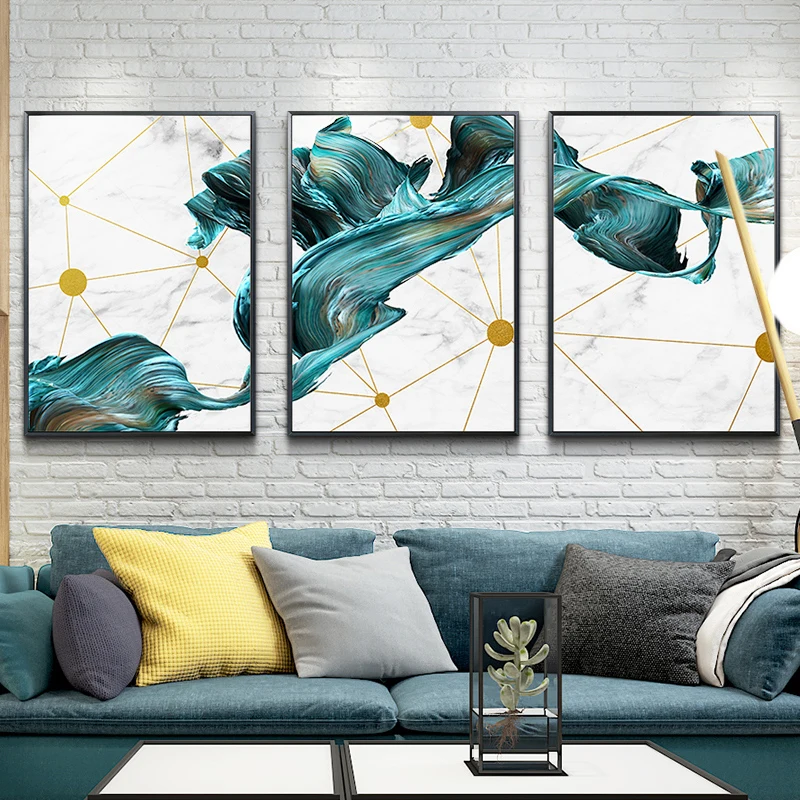 

Modern Abstract Canvas Painting Green Poster and Print Living Room Bedroom Wall Art Decoration Golden Line Pictures Home Decor