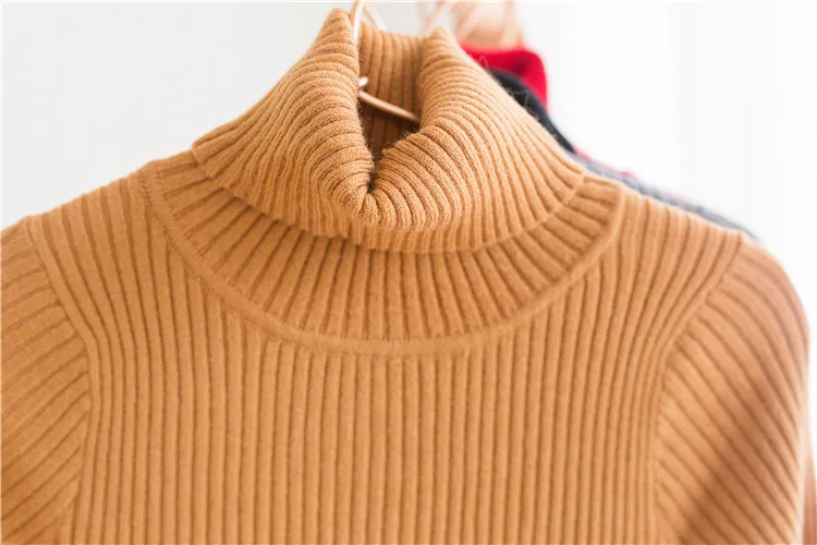 Осенне-зимний свитер для девочек, вязаные хлопковые пуловеры, детский теплый свитер с высоким воротником для маленьких мальчиков, базовые вязаные топы, BC358 - Цвет: brown
