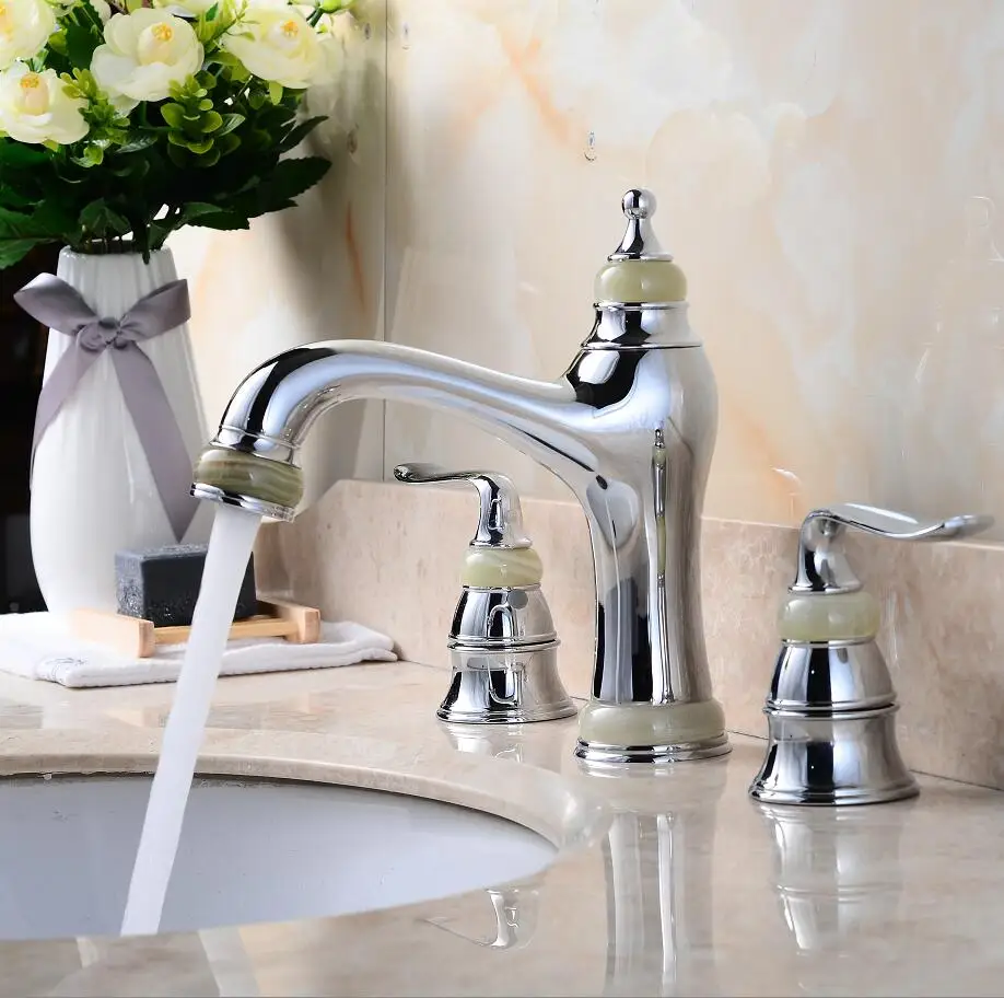 Meilleur De luxe 8 pouce généralisée bassin robinet en laiton et jade salle de bains évier robinet chrome or or rose bassin mélangeur, grue robinet mélangeur