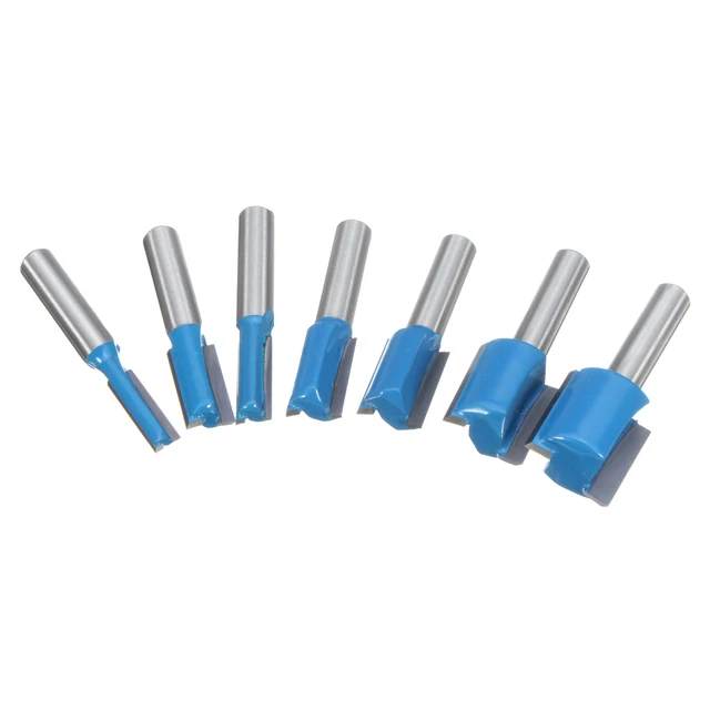 Wolke 7Pcs 8mm Shank Straight Router Bit Set 6mm/8mm/10mm/12mm/14mm/18mm/20mm Diameter Blue Milling Cutter for Wooden Cutting
