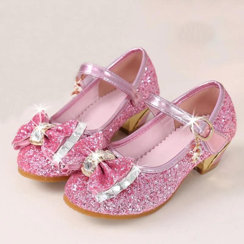5Colors Children Princess Sandals Kids Girls Wedding Shoes High Heels Dress Shoes Bowtie Gold For Girls