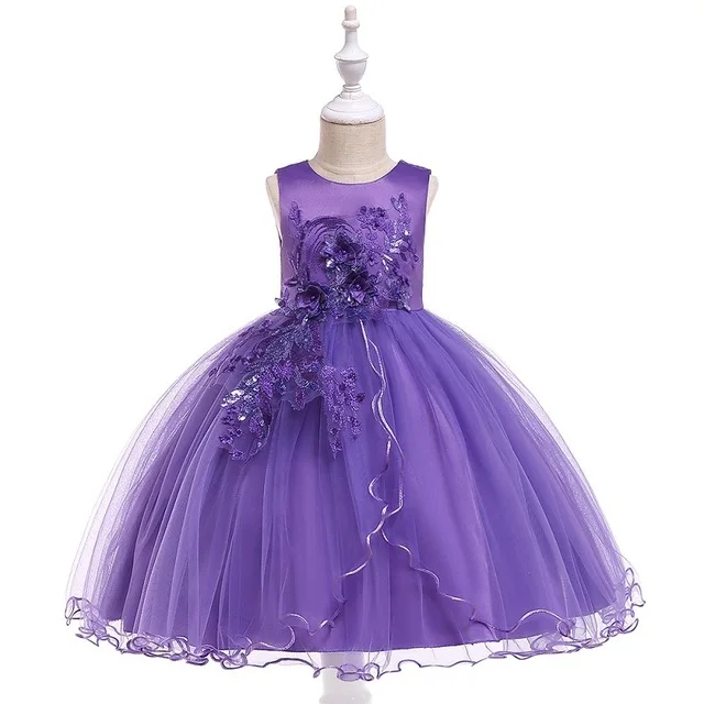Детское праздничное платье принцессы с объемной цветочной вышивкой для дня рождения; платье подружки невесты для маленьких девочек; одежда для маленьких девочек - Цвет: 22