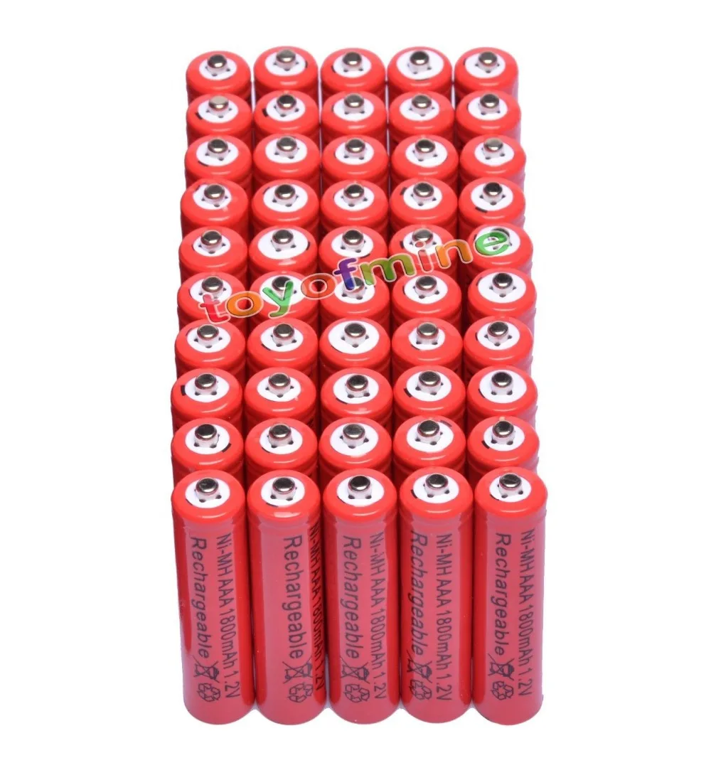 

50x AAA 1800mAh 3A 1.2 V Ni-MH Red Rechargeable Battery Cell for MP3 RC Toys