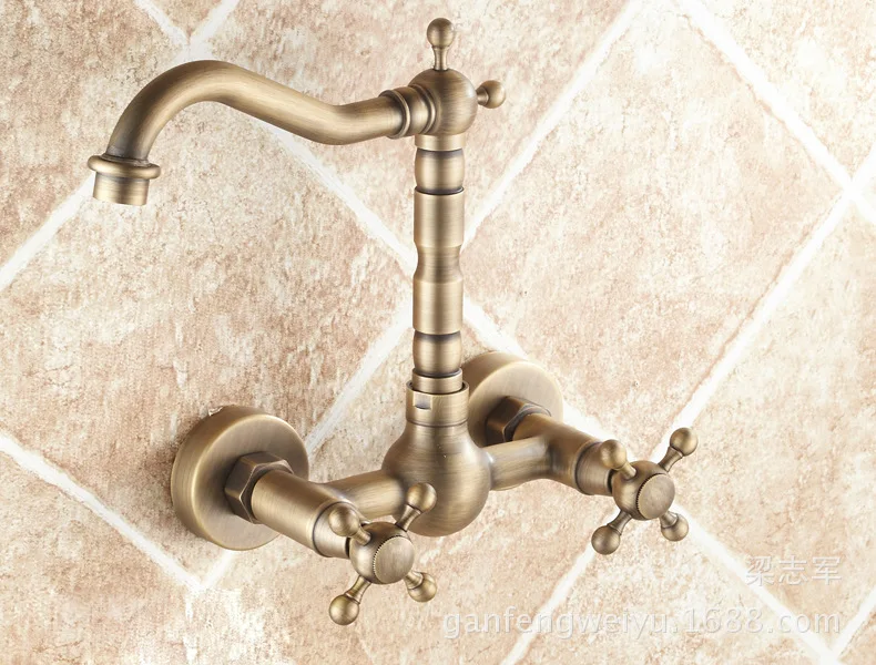

Antique Copper hot and cold taps full rotation C faucet holes into the wall faucet basin mixer