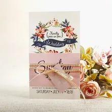 100 шт Вертикальные элегантные обручальные карты/свадебные приглашения на заказ с лентой и лазерной резки мастер-карты+ поясная карта+ мини-карта