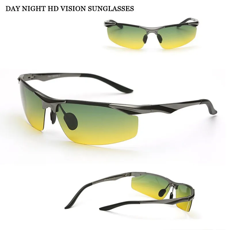VEGA крутые поляризованные солнцезащитные очки для вождения для мужчин, лучшие очки для вождения на День и ночь, оправа из сплава с полуободком, желтые линзы 2206