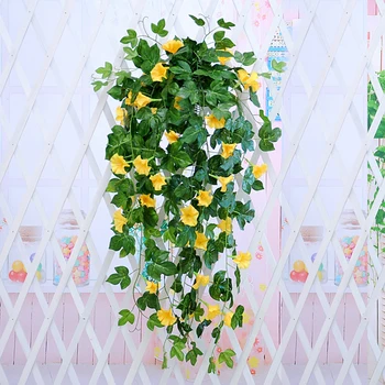 

1Pc Artificial Morning Glory Vine Hanging Wall Plant Garland Fake Garden Wall Fence Window Greenery Leaf Artificial Plants Decor