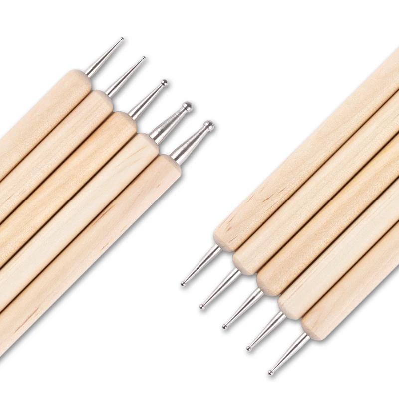 

5Pcs 2 Way Wooden Dotting Pen Dotting Marbleizing Painting Pen Nail Art Dotting Tool Manicure