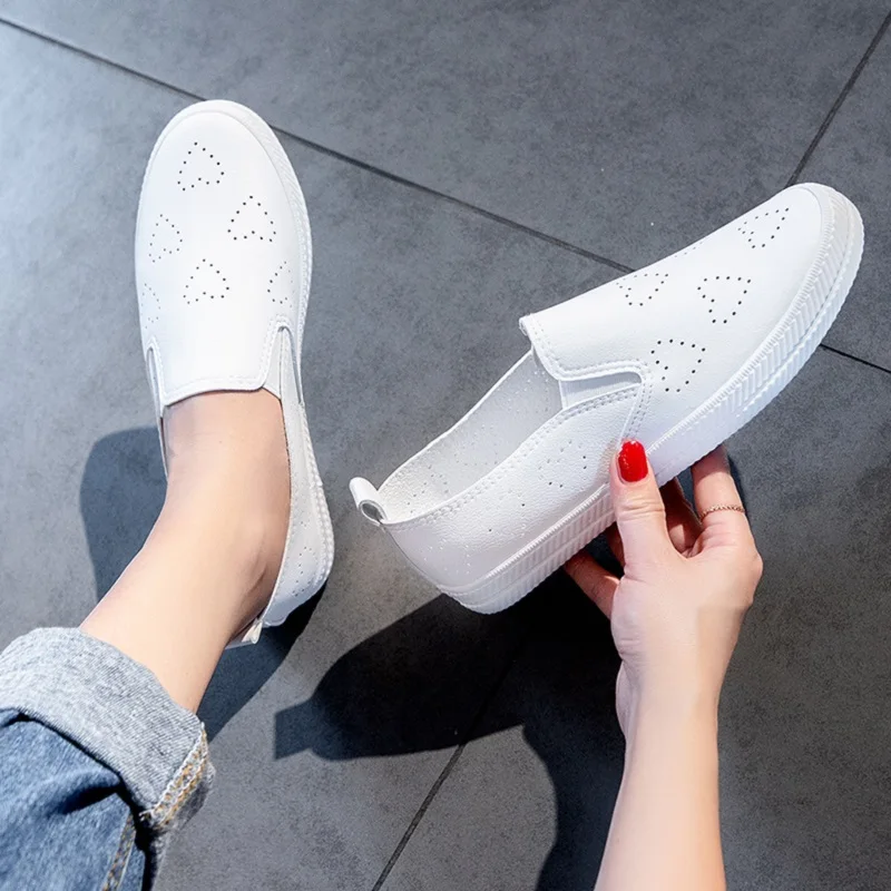 

2019 spring and summer new flat-bottom white shoes hollow one-legged women's shoes breathable lazy casual shoes