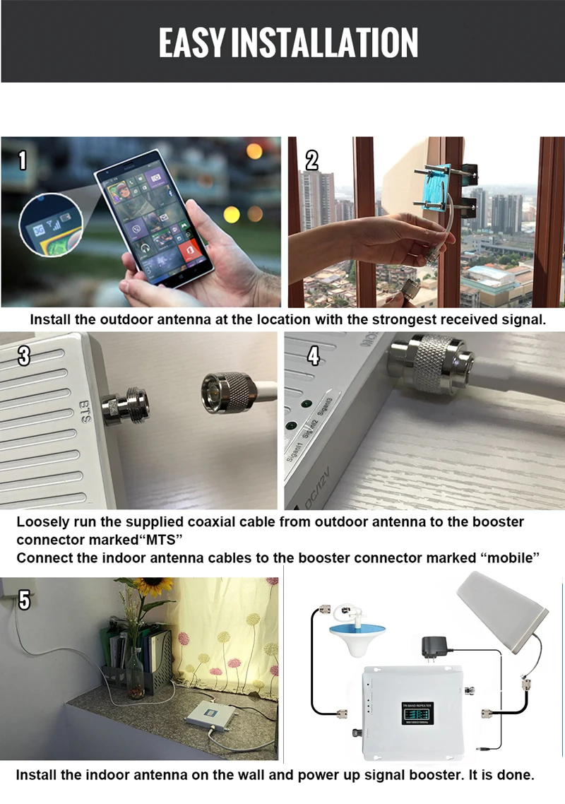 LCD display2G 3G 4G GSM repeater 900 WCDMA 2100 LTE 1800 Tri Band cellular Signal Booster 70dB Gain gsm Repeater 3G 4G Amplifier (10)