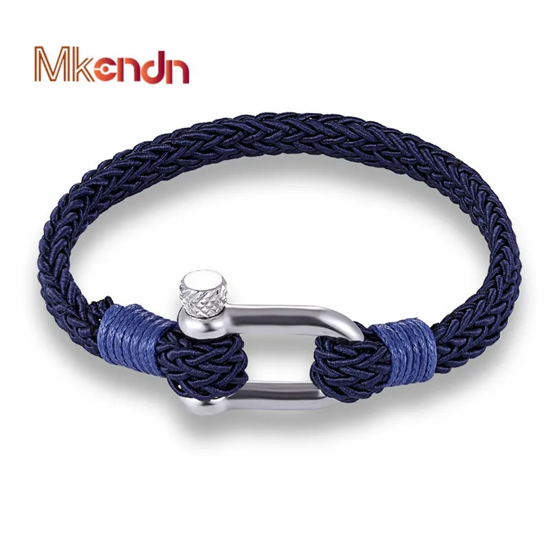 

MKENDN New Fashion navy style Sport Camping Parachute cord Survival Bracelet Men with Stainless Steel Shackle Buckle Jewelry