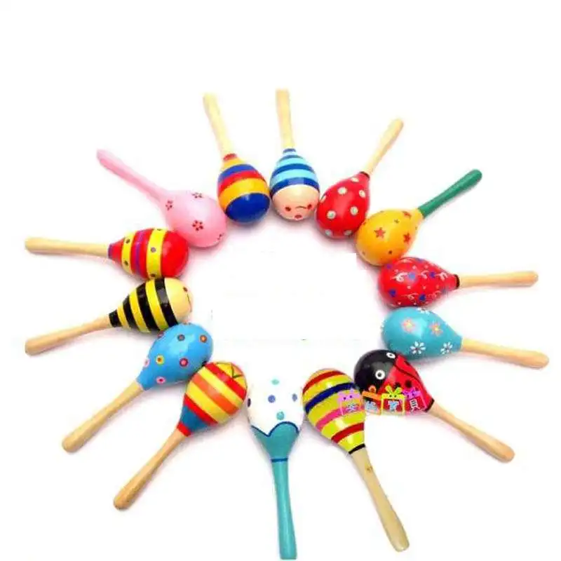 2102 деревянный мультфильм песочный шар слуховой тренировки кольцо-колокольчик детские упражнения рук держать музыкальный инструмент игрушка популярная - Цвет: Многоцветный