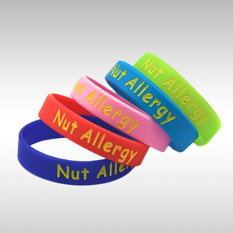 New-Arrival-100PCS-Lot-Alert-Nut-Allergy-Silicone-Wristband-Bracelet-Protect-Your-Kids-Anytime