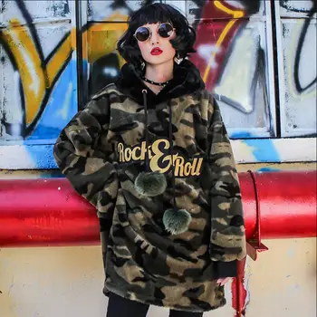 

Brand Camouflage print long sleeve fashion Hoodies female Gold velvet autumn winter new long Sweatshirts outerwear tops gx1670