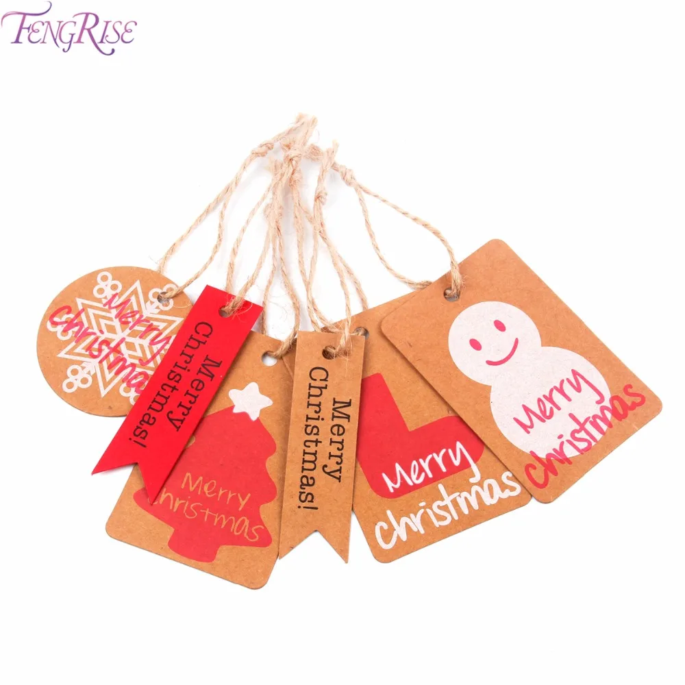

FENGRISE 50pcs Christmas Kraft Paper Hanging Tags Card Christmas Tree Decorations Sign Home Party Ornaments Xmas Party Label
