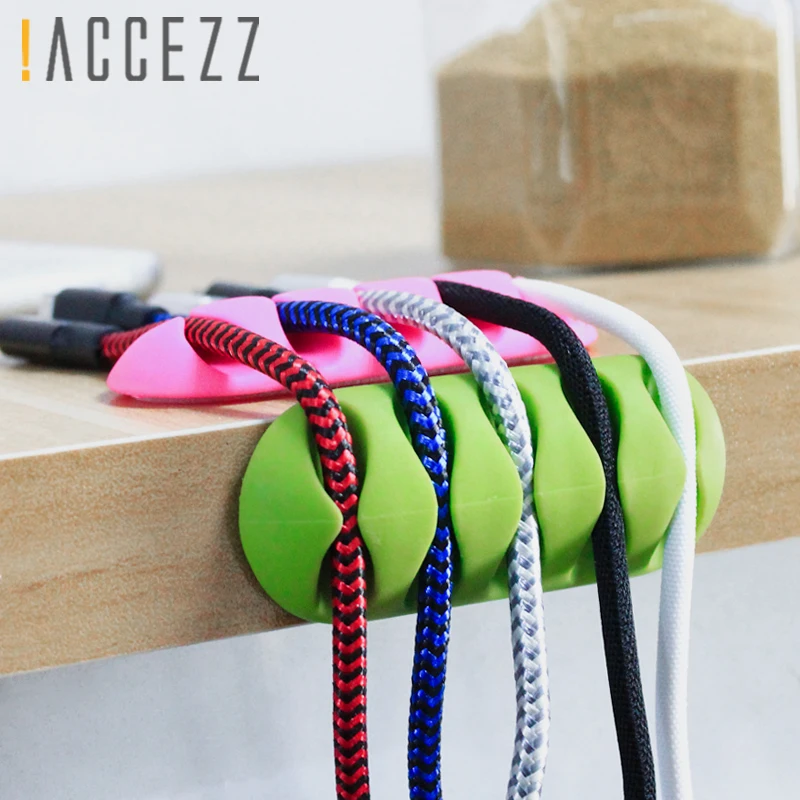 

!ACCEZZ 3PC Winder Earphone Cable Organizer Wire Soft Silicon Charger Storage Holder Clips USB Cord Mouse 5 Hole Desk Management
