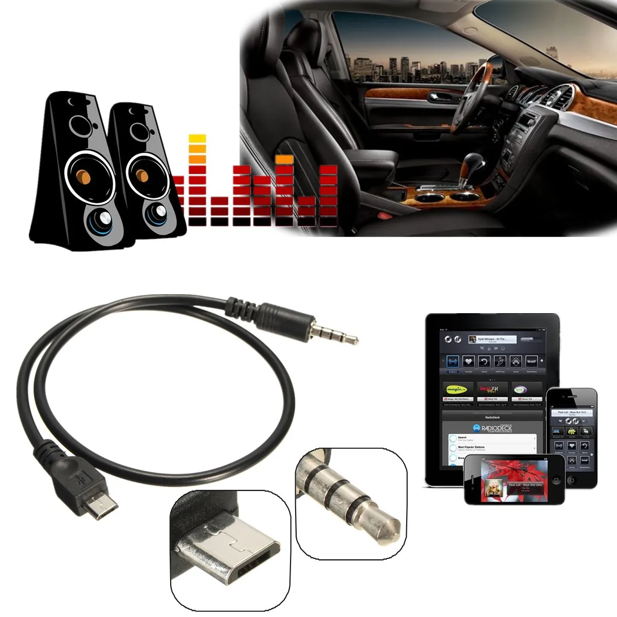 LEORY 40cm Micro USB 2.0 to 3.5mm AUX Car Lead Jack Audio Cable Cord For Mobile Phone Data Cable For Xiaomi For Phone Wholesale