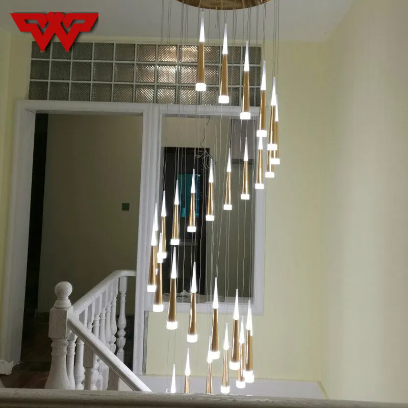 

Nordic Creative Duplex Stair Chandelier Simple Modern Individual Restaurant Single-End Bar Villa Conical Long Chandelier