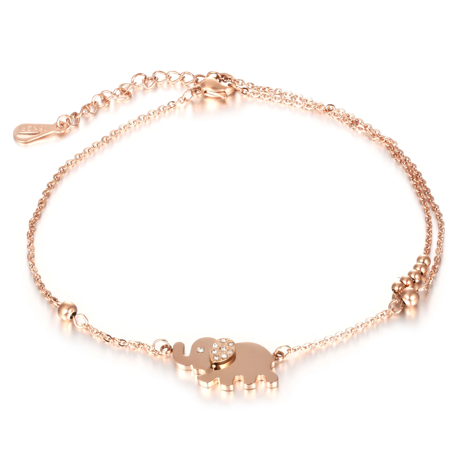 

316L Steel Cute Elephant Woman Anklets Trendy Rose Gold Plated Stainless Steel + Cubic Zirconia Women Ankle Jewelry