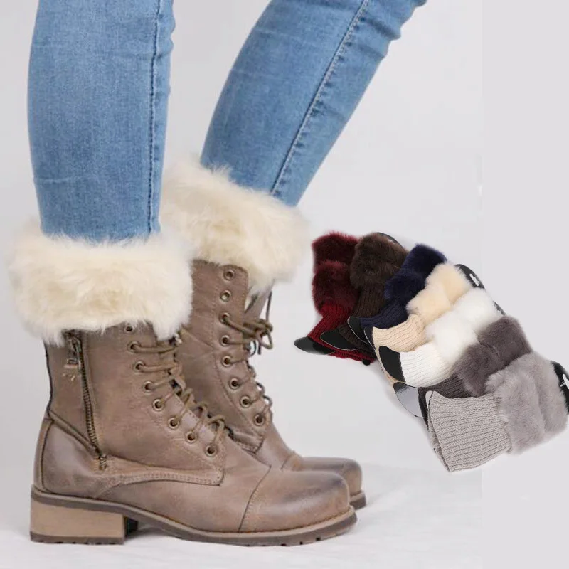 

1pair Women Winter Leggings Plush Ladies Crochet Faux Fur Trim Boot Sockken Women's Winter Stocking Boot Women Gaiters
