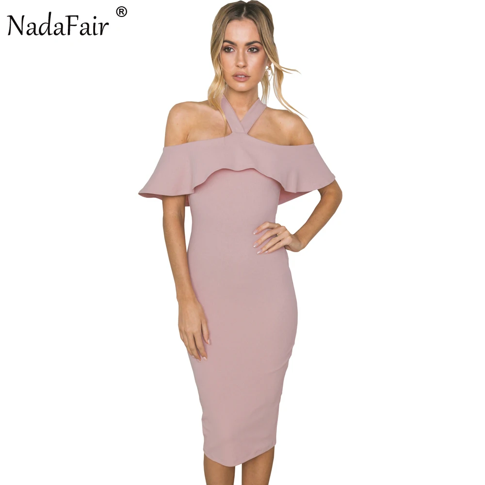 

FSDA Ruffles Cloak Sleeves Halter Sexy Club Bodycon Party Dress Women Summer Midi Slim Casual Dress