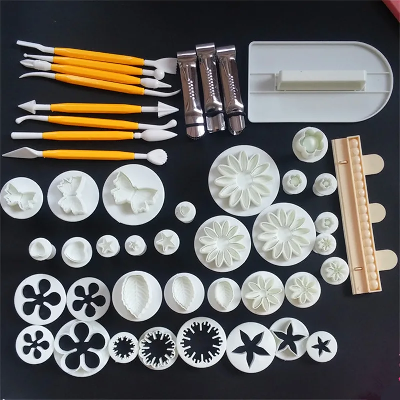 14 Style 46pcs Food Grade Plastic Cake Decorating Icing Plunger Tools Fondant Cake Biscuit Mold ...