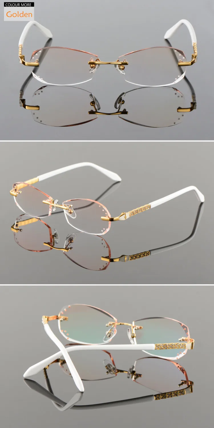 Женские очки из металлического сплава, без оправы, по рецепту, для чтения, близорукость, цветные, MR-8, алмазные очки, бескаркасные, Кристальные очки 20001