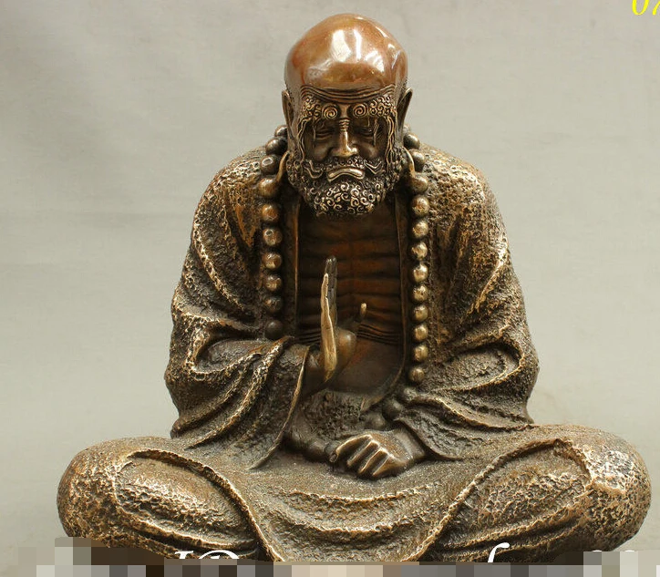 

Chinese Bronze Buddhism Arhat Damo Bodhidharma Dharma Buddha Statue Sculpture 11.6inch