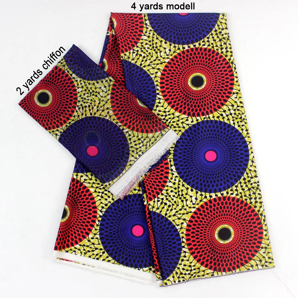 

2 Pcs Set 4 Yards African Ankara Prints Modell Material & 2 Yards Chiffon Ankara Chiffon Fabric YBXM-21