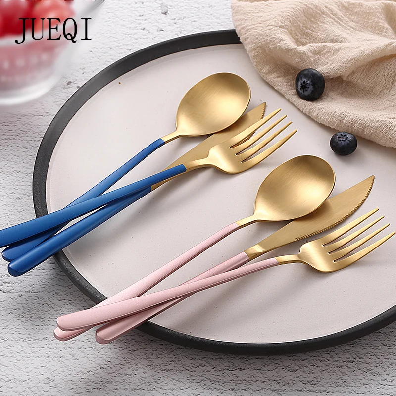 

JueQi Dinnerware Set Cutlery Stainless Steel 304 Utensils Kitchen Tableware include Knife Fork TeaSpoons 18/10