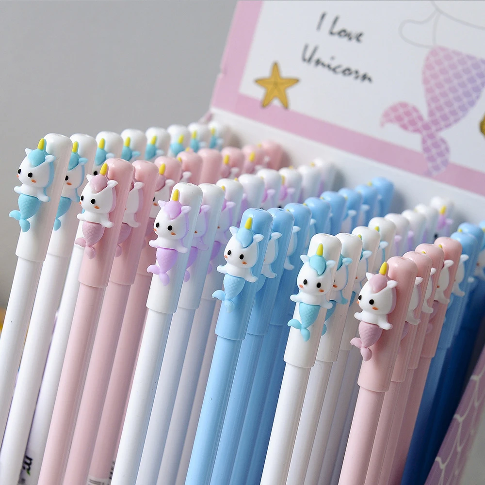 

2 pcs/lot Cartoon Mermaid gel pens for writing Cute 0.5mm Cat black ink Signature pen school supplies Promotional Gift