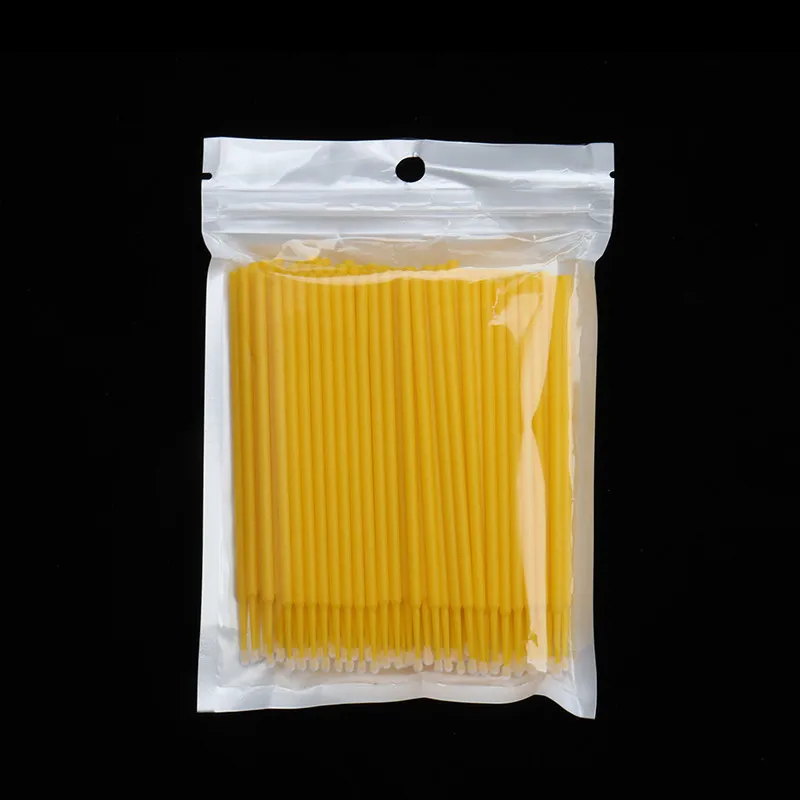 100 шт./пакет одноразовая индивидуальная микро щетка для наращивания ресниц инструменты Удаление ресниц тампон микро щетка инструмент для ресниц - Handle Color: yellow