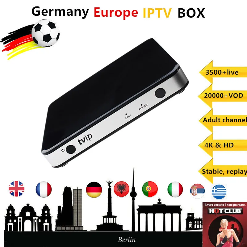 

Germany IPTV TVIP 605 Android/Linux Smart TV Box +H.265 IPTV Europe UK Spain Italia Albania Portugal USA m3u KO MAG25X ip tv box