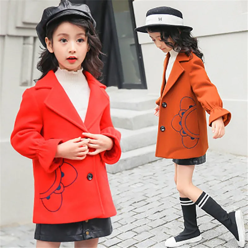 

2018 Fall Baby Blends Girls Long Woolen Windbreaker Olive Green Cloak for Kids 4-9Y Baby Oversize Outwears Batwing Sleeves Girl