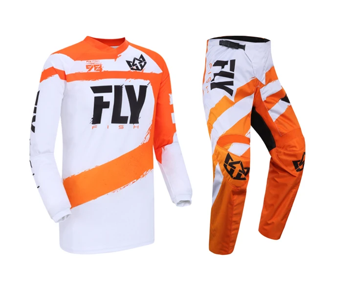 Fly Fish Racing оранжевая Майка и брюки комбо набор MX ATV BMX MTB для езды на мотоцикле Мотокросс Dirt Bike Набор